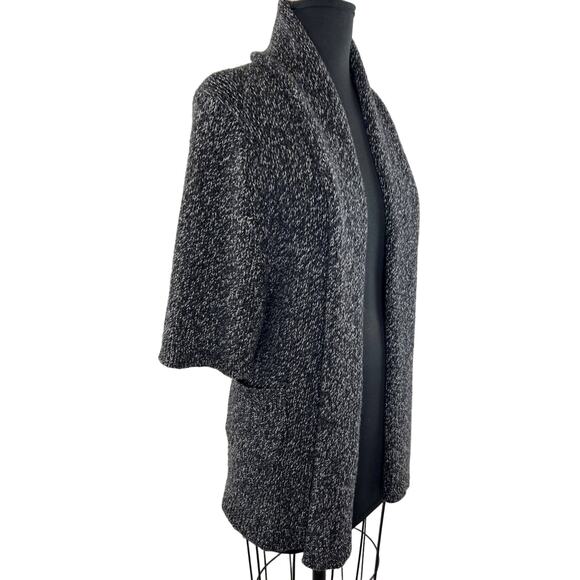 THEORY Black Gray Marled Wool-Cashmere Blend Cowl Neck Cardigan Sweater Size P - Picture 1 of 10